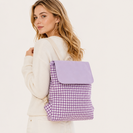 Sac à dos en coton à carreaux uni 2