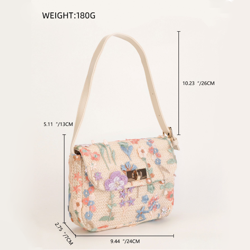 Sacs À Bandoulière Carrés Pour Femmes, Style Décontracté, Brodés De Fleurs Et Tissés En Raphia. 
