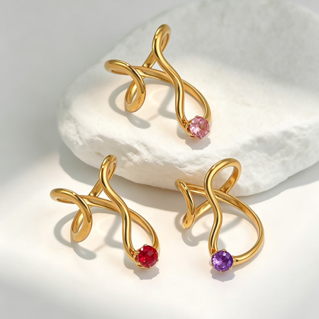 Bagues pour femmes en acier inoxydable de forme simple et irrégulière, étanches, couleur or, serties de zircon.