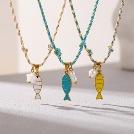 Colliers tressés pour femmes, en acier inoxydable, couleur or, motif poisson mignon, collection romantique