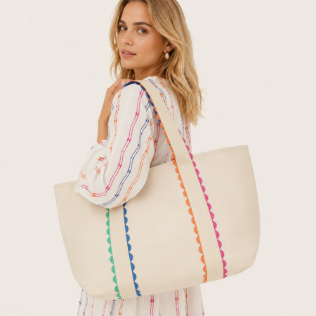 Sacs cabas carrés pour femmes en toile brodée, style décontracté, coloris unis, dégradés et mélangés 2