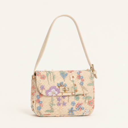 Sacs à bandoulière carrés pour femmes, style décontracté, brodés de fleurs et tissés en raphia.