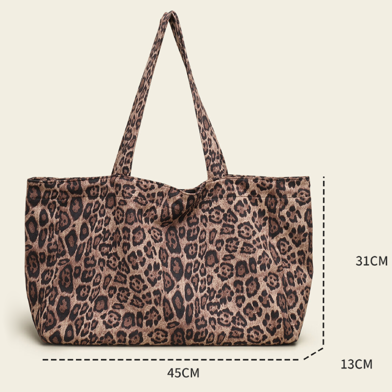 Sacs Cabas Femme En Toile À Imprimé Léopard, Style Décontracté h5Image7
