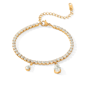 Bracelets À Breloques Pour Femmes En Acier Inoxydable Étanche, Couleur Or Et Zircon. h5