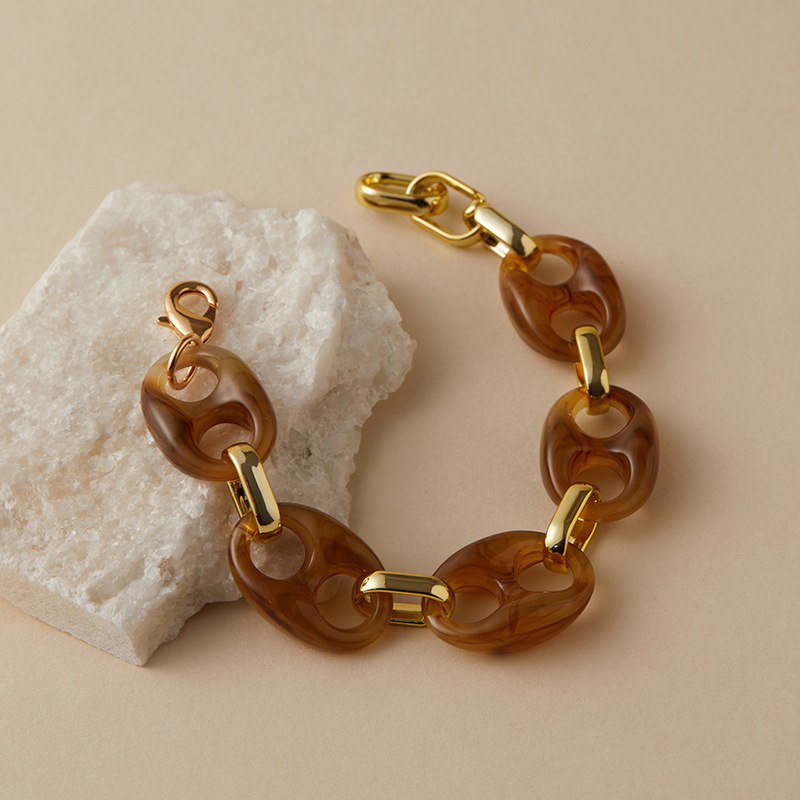 Bracelets En Acrylique Pour Femmes, Style Rétro, Forme Irrégulière, Avec Perles h5Image4
