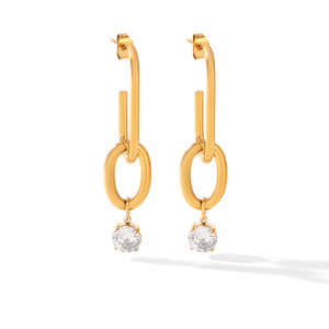 Boucles D'Oreilles Pendantes Pour Femmes En Acier Inoxydable Étanche, Couleur Or, Avec Zircon. h5 