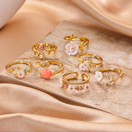 Bagues romantiques en cuivre doré, forme irrégulière, avec lettre douce, style romantique. 2