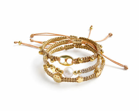 Bracelet tressé pour femme, motif étoile de vacances souriante, en corde dorée, collection Simple Series