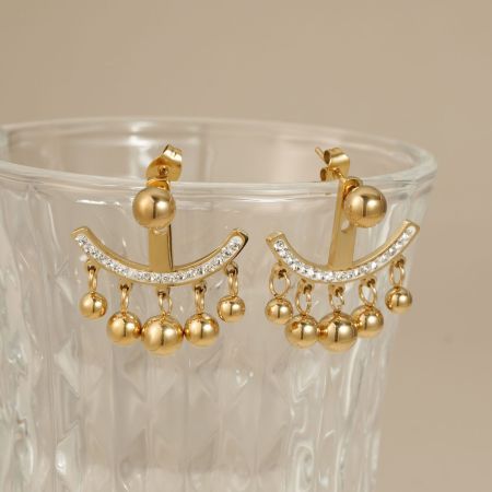 Boucles d'oreilles puces pour femmes, en acier inoxydable doré, imperméables, à pampilles et strass, collection Luxueuse