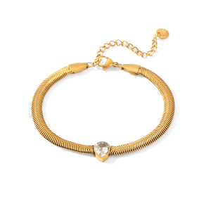Bracelet Chaîne Pour Femme Simple Series Daily Chain En Acier Inoxydable Étanche Couleur Or Avec Zircon h5 