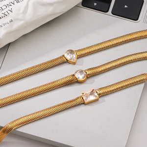 Bracelet Chaîne Pour Femme Simple Series Daily Chain En Acier Inoxydable Étanche Couleur Or Avec Zircon h5 Image5