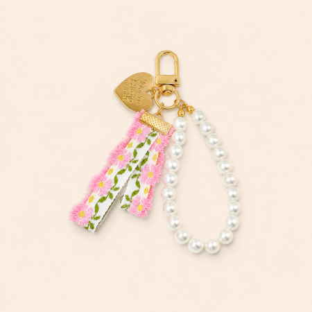 Porte-clés en métal Simple Series Sweet Flower Heart Beads avec perles - Série Simple
