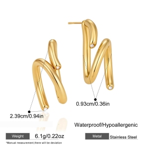 Boucles D'Oreilles Puces Pour Femmes, Collection Simple Series Daily, Lignes Irrégulières, En Acier Inoxydable Étanche, Couleur Or h5 