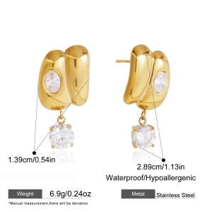 Boucles D'Oreilles Puces Élégantes En Acier Inoxydable Imperméable Avec Zircon, De Forme Irrégulière Et Luxueuses, Collection Luxueuse h5 
