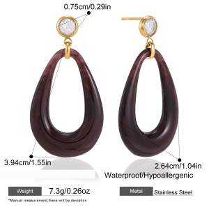 Boucles D'Oreilles Pendantes Pour Femmes, En Résine Et Zircon, Forme Elliptique, Collection Simple Series h5
