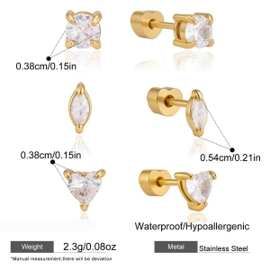 Boucles D'Oreilles Pour Femmes En Acier Inoxydable Imperméable, Forme Géométrique Simple, Couleur Or, Zircon. h5 