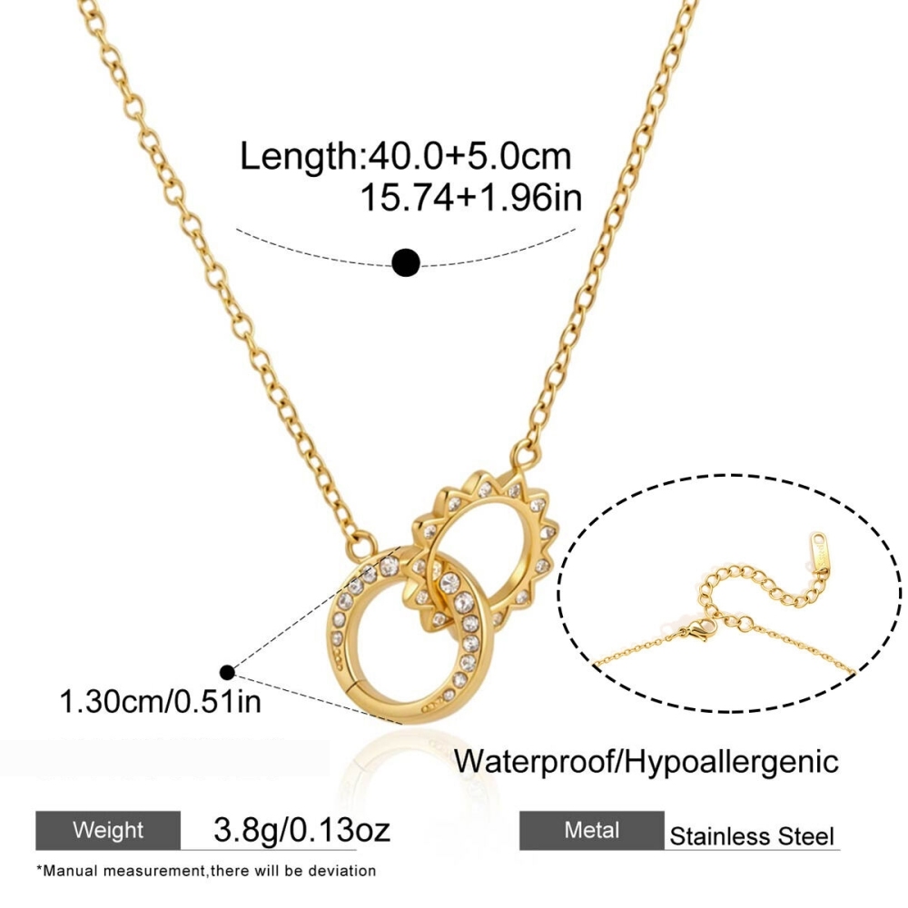 Colliers Pendentifs Pour Femmes, En Acier Inoxydable Étanche, Avec Pendentif Cercle Soleil Et Strass Couleur Or