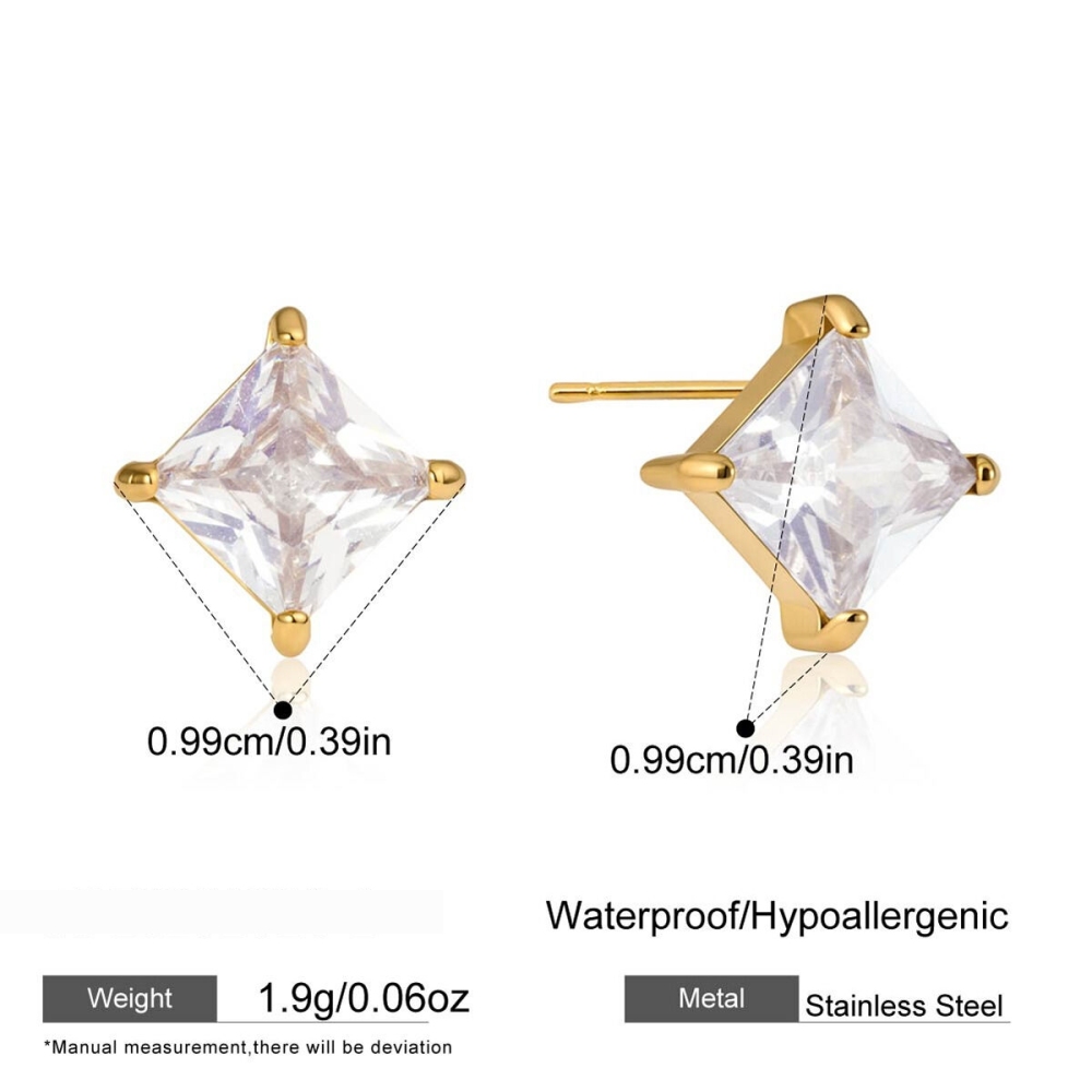 Boucles D'Oreilles Puces Pour Femmes, Forme Géométrique Simple, En Acier Inoxydable, Étanches, Couleur Or, Avec Zircon.