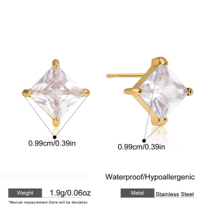 Boucles D'Oreilles Puces Pour Femmes, Forme Géométrique Simple, En Acier Inoxydable, Étanches, Couleur Or, Avec Zircon. h5