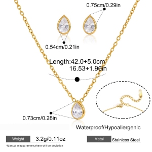 Ensembles De Colliers Pour Femmes En Acier Inoxydable Imperméable Avec Zircon Doré Et Motif Goutte Simple h5 