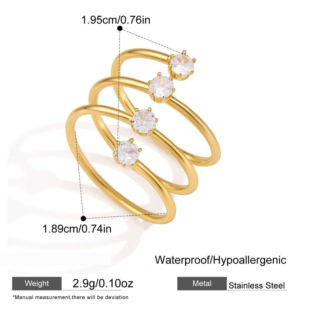 Bagues Pour Femmes En Acier Inoxydable, Couleur Or, Avec Zircon Et Forme Simple Ronde, Étanches. 