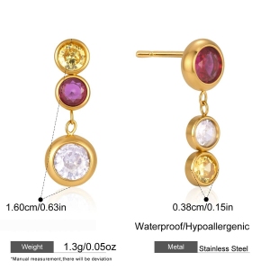 Boucles D'Oreilles Pendantes Pour Femmes, En Acier Inoxydable Étanche, Couleur Or, Avec Pompon Et Zircon. h5 