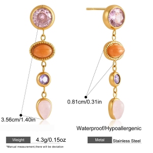Boucles D'Oreilles Pendantes Rétro À Pompons En Acier Inoxydable, Étanches, Couleur Or, Avec Pierre Naturelle Et Zircon. h5 