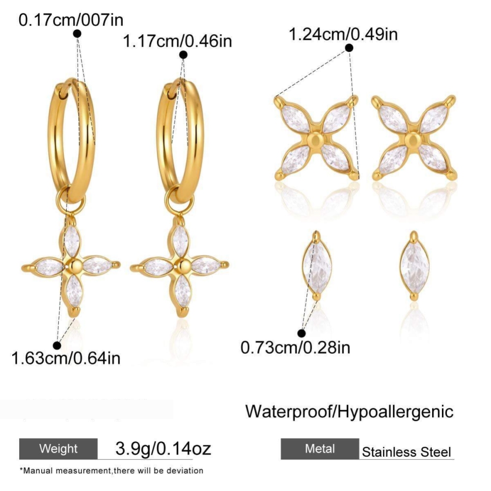 Boucles D'Oreilles Élégantes Clover En Acier Inoxydable Étanche Couleur Or Avec Zircon Pour Femmes 