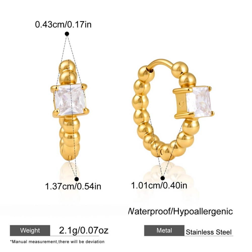Boucles D'Oreilles Créoles Rectangulaires Simples En Acier Inoxydable, Étanches, Couleur Or, Avec Zircon Pour Femmes 
