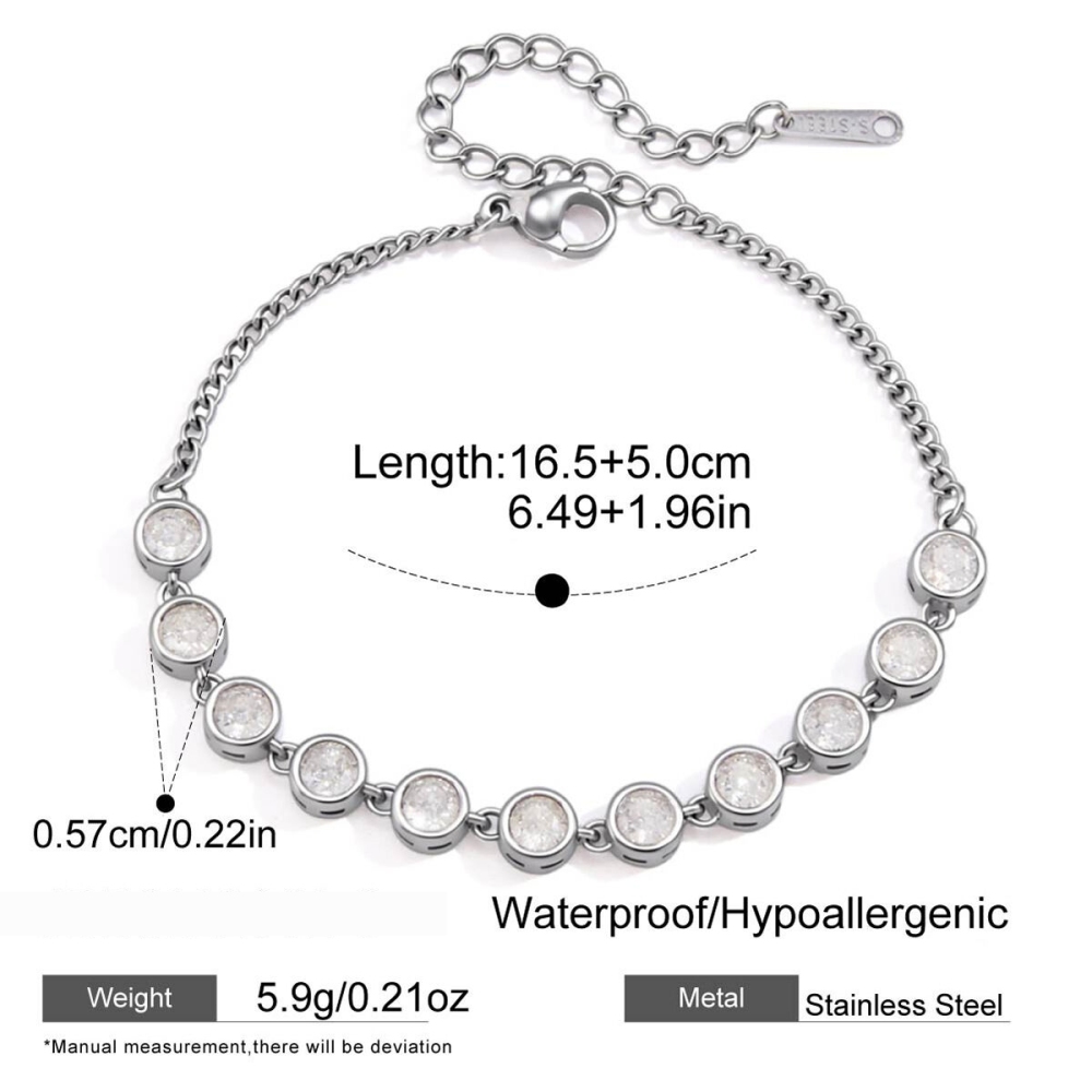 Bracelet À Maillons Simple En Acier Inoxydable Imperméable Avec Zircon Pour Femme, Collection Luxueuse 