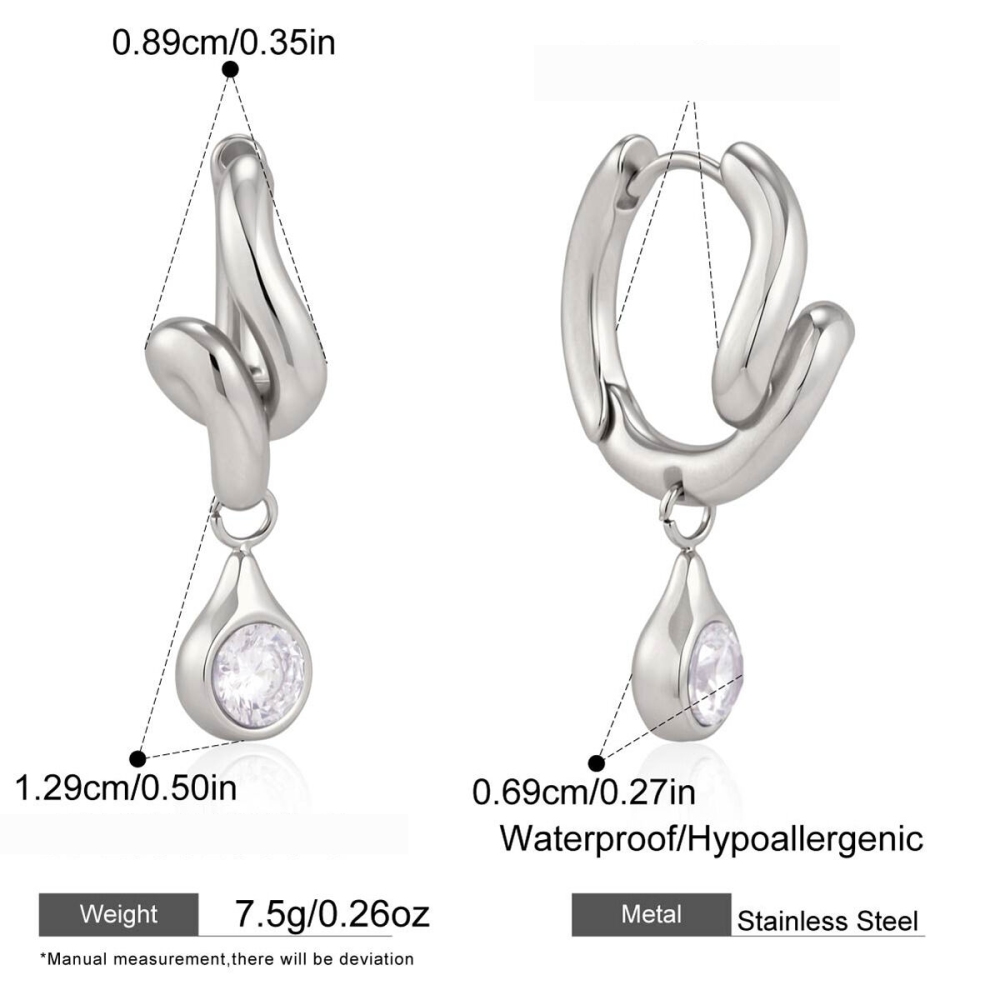 Boucles D'Oreilles Pendantes Pour Femmes, En Acier Inoxydable Étanche, Couleur Or, Serties De Zircon. Modèle Simple Et Torsadé. 
