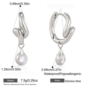 Boucles D'Oreilles Pendantes Pour Femmes, En Acier Inoxydable Étanche, Couleur Or, Serties De Zircon. Modèle Simple Et Torsadé. h5 