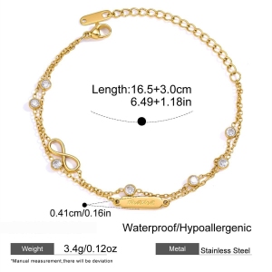 Bracelet Chaîne Élégant Et Imperméable En Acier Inoxydable Doré Avec Perle, Collection Simple Series Elegant Infinity h5 