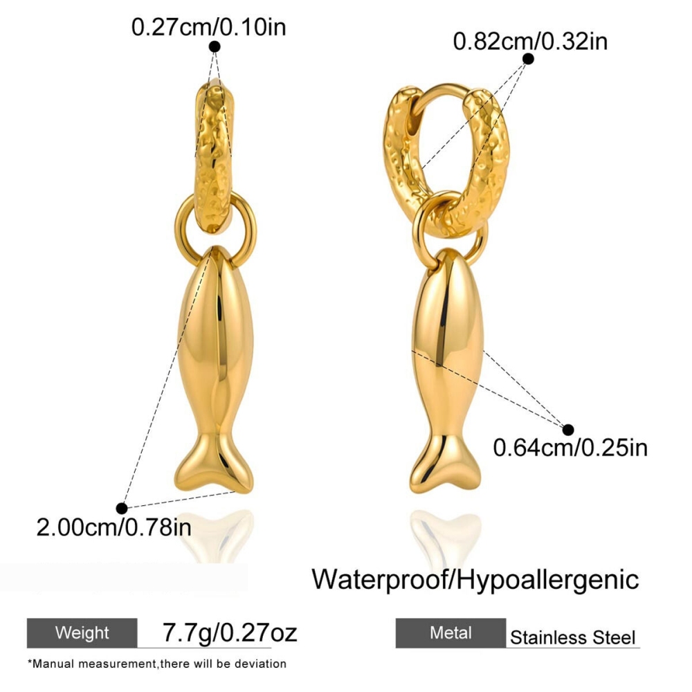 Boucles D'Oreilles Pendantes Pour Femmes, En Acier Inoxydable, Couleur Or, Motif Poisson