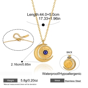 Colliers Pendentifs Rétro Soleil Et Lune En Acier Inoxydable Étanche Couleur Or Avec Pierre Naturelle Pour Femmes h5