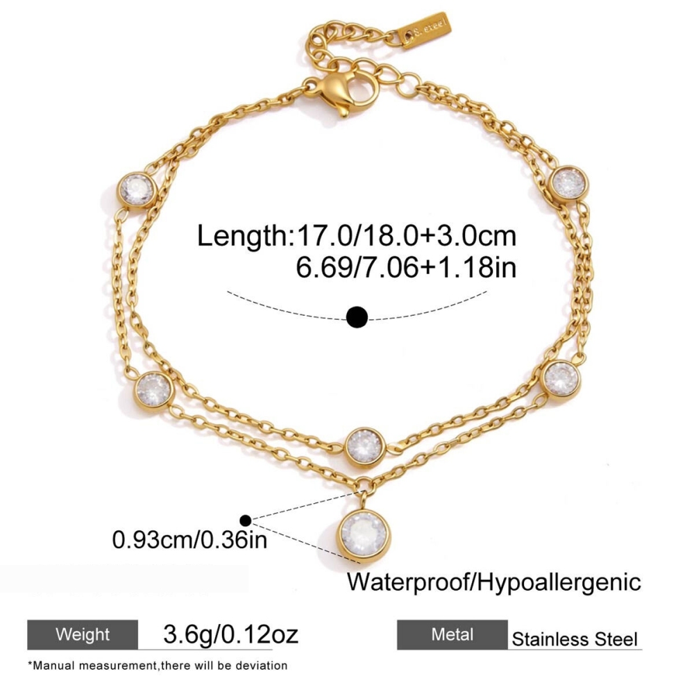 Bracelets À Breloques Simples En Acier Inoxydable, Étanches, Couleur Or Et Zircon Pour Femmes 