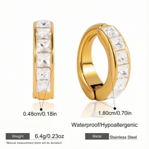 Boucles D'Oreilles Manchette Élégantes Rectangulaires En Acier Inoxydable, Étanches, Couleur Or, Avec Zircon, Pour Femmes h5