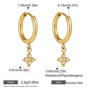 Boucles D'Oreilles Pendantes Clover En Acier Inoxydable Étanche, Couleur Or, Avec Strass. h5 