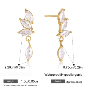 Boucles D'Oreilles Pendantes Pour Femme En Acier Inoxydable, Étanches, Couleur Or, Avec Zircon Et Motif Floral h5 