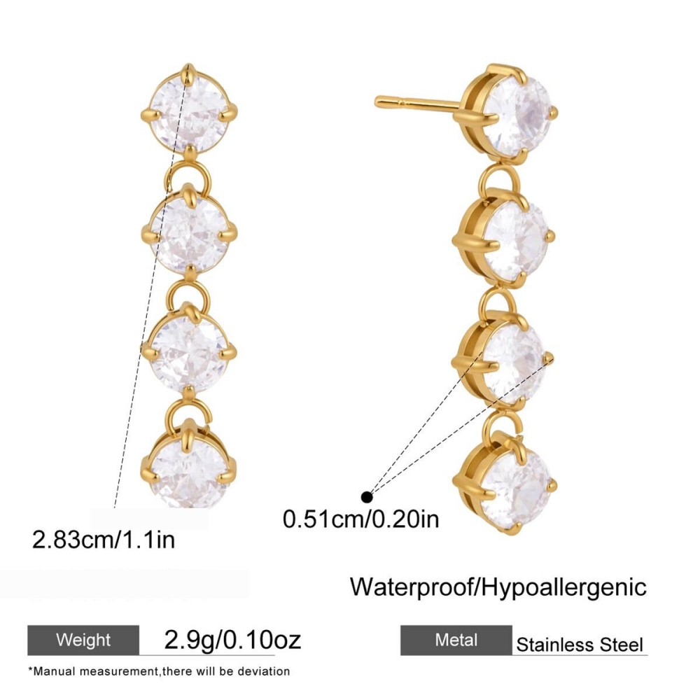 Boucles D'Oreilles Pendantes Pour Femme, Style Luxueux, Avec Pompon Simple Et Rond, En Acier Inoxydable Étanche Couleur Or Et Zircon. 