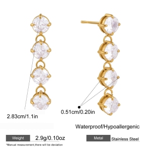 Boucles D'Oreilles Pendantes Pour Femme, Style Luxueux, Avec Pompon Simple Et Rond, En Acier Inoxydable Étanche Couleur Or Et Zircon. h5 