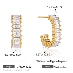 Boucles D'Oreilles Puces Pour Femmes, Collection Luxueuse, Forme Rectangulaire Simple, En Acier Inoxydable, Étanches, Couleur Or, Avec Zircon. h5 