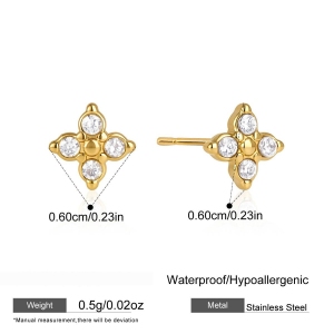 Boucles D'Oreilles Puces Pour Femmes Simple Clover En Acier Inoxydable Étanche Couleur Or Et Zircon h5