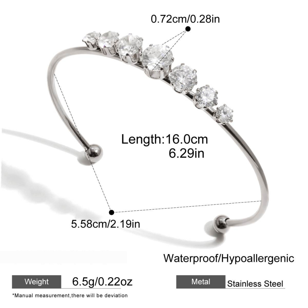 Bracelets Manchettes Luxueux Pour Femmes, En Acier Inoxydable, Étanches, Avec Zircon Et Motif Cœur En Goutte D'Eau 