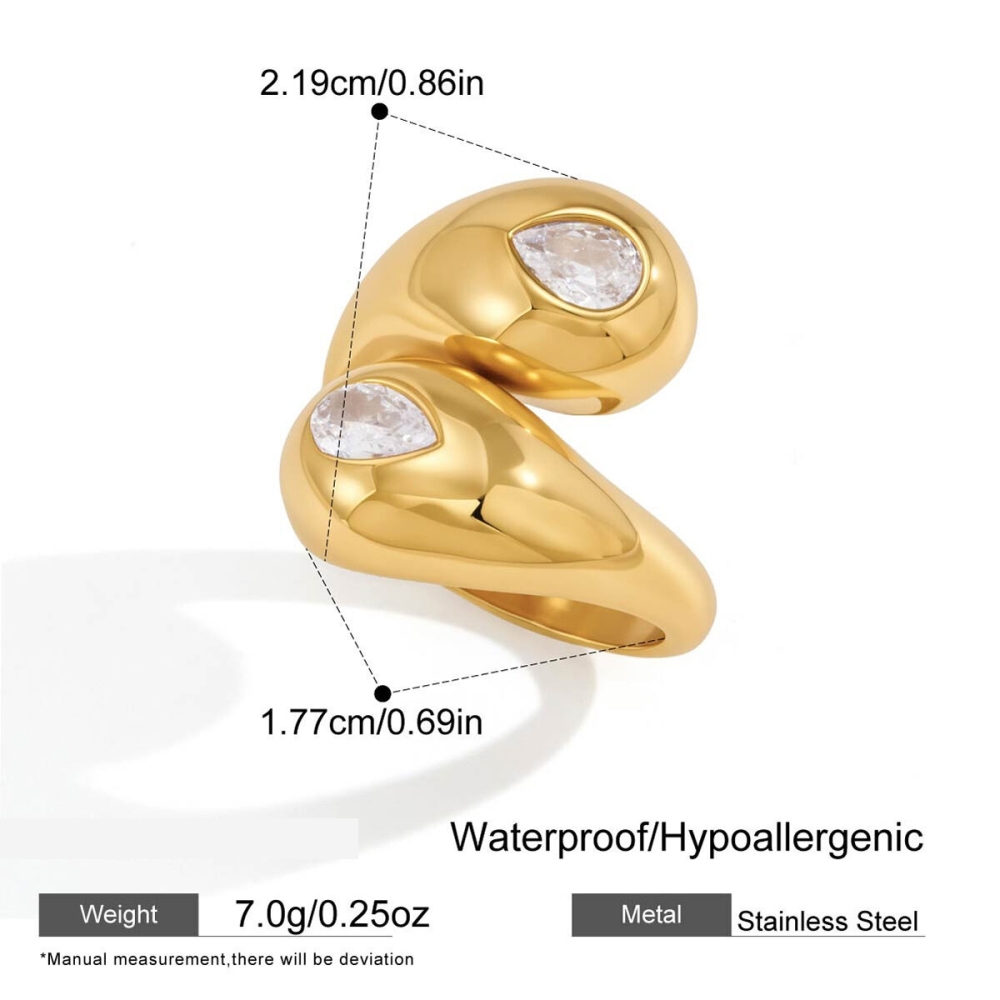 Bague Pour Femme En Acier Inoxydable Étanche, Forme Elliptique Simple, Couleur Or, Sertie D'Un Zircon.