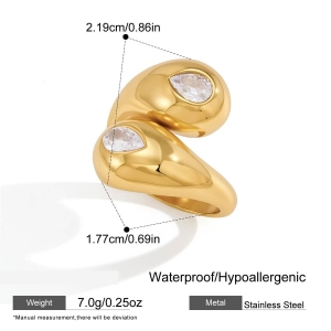 Bague Pour Femme En Acier Inoxydable Étanche, Forme Elliptique Simple, Couleur Or, Sertie D'Un Zircon. h5