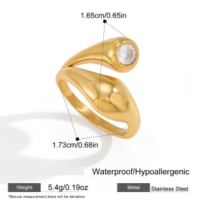 Bagues Pour Femmes En Acier Inoxydable De Forme Simple Et Irrégulière, Étanches, Couleur Or, Serties De Zircon. h5