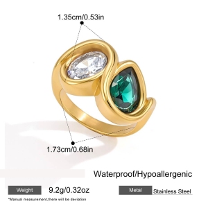 Bagues Pour Femmes En Acier Inoxydable Doré, Forme Elliptique Rétro, Étanches, Serties De Zircon. h5 