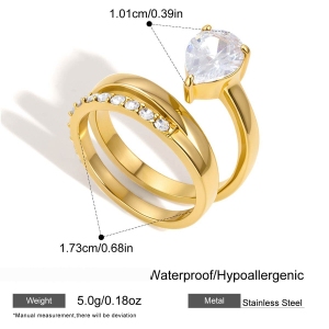 Bagues Pour Femmes Luxueuses En Acier Inoxydable De Forme Elliptique, Étanches, Couleur Or, Serties De Zircon. h5 