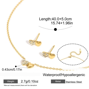 Ensembles De Colliers Pour Femmes En Acier Inoxydable Imperméable, Couleur Or, Avec Strass Et Motif Cœur Simple h5